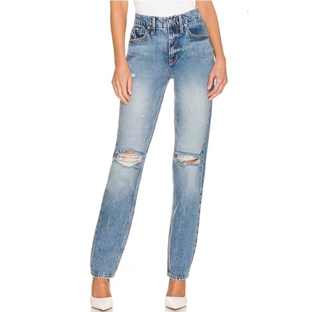 Good American Womens Good 90s Icon Jeans Indigo Size 8 Waist 29 Distressed